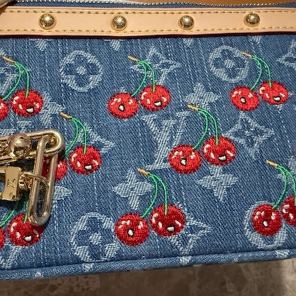 Beautiful Denim Fashion Pouch with Embroidery and Leather and multi straps! - Picture 3 of 5
